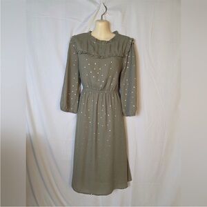 Baltic Born Sage Green Ruffle Dress with Gold Metallic Polka Dots